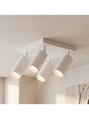 Riolight Riolıght Modern2 Beyaz2 Kare2 4XGU10 Hareketli Başlık LED Spot Avize(Ampul Dahil) 30CMX30CM