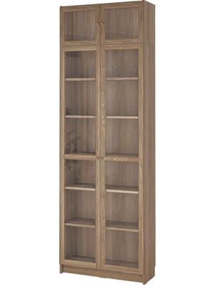 IKEA Modern Kahverengi Cam Kapaklı Kitaplık 80X30X237 cm - Salon Çalışma Odası Kaliteli Dolap - Şık Depolama