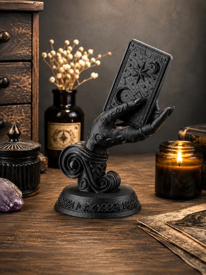 Tredo Tarot Kartı Standı Dekoratif Medyum Eli Figürü Mistik Fal Objesi Siyah Masaüstü Dekorasyon