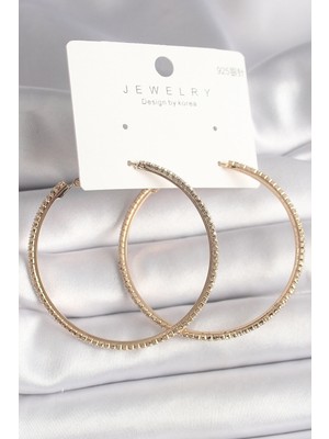 TeknoKapsül Pirinç Gold Renk Zirkon Taşlı Halka Model Kadın Küpe