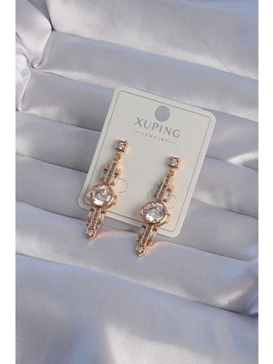 TeknoKapsül Xuping Rose Renk Zirkon Taşlı Geometrik Sallantılı Küpe