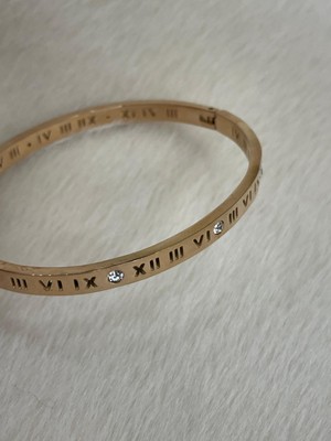 OEM Gold Renk Roma Rakamlı Zirkon Taşlı Paslanmaz Çelik Kelepçe Kadın Bileklik