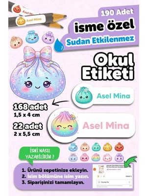 Msticker 190 Adet Kişiye Özel Okul Etiketi Isimli Kalem Defter Suluk Etiket Dayanıklı Etiket Renkli Çin Mantısı