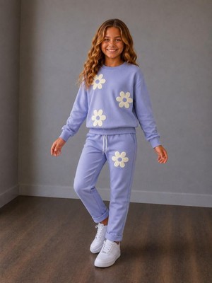 Cg Kids Papatya Desenli Kız Çocuk Sweatshirt ve Eşofman Altı 2'li Takım 2iplik Süper Kalite