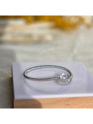 Eos Kolektif Silver Kristal Çiy Damlası Esnek Kelepçe Bileklik