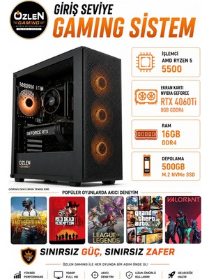 Özlen X72 RYZEN 5 5500 RTX 4060 Tİ 8GB 16GB RAM 500GB M.2 SSD Oyuncu Bilgisayarı