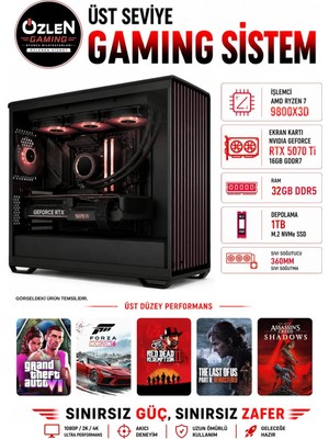 Özlen XXL30 RYZEN 7 9800X3D RTX 5070 Tİ 16GB 32GB DDR5 RAM 1TB M.2 SSD Üst Seviye Oyuncu Bilgisayarı