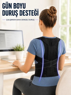 HemenGo Dik Durmaya Yardımcı Sırt Korsesi Nefes Alan Fileli Ayarlanabilir Bel ve Omuz Desteği