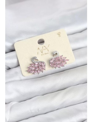 Uslucan Alışveriş Pembe Zirkon Taşlı Gümüş Swan Kuğu Model Kadın Küpe TJ-BKP11941