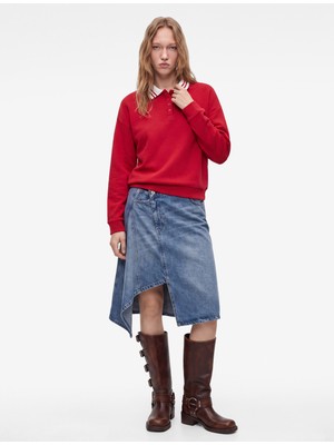 Koton Rahat Kalıp Düğmeli Uzun Kollu Çizgili Polo Yaka Sweatshirt