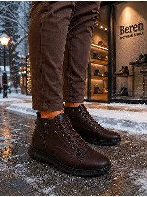 BEREN Erkek Hakiki Deri Kışlık Bot Ortopedik Taban Bağcıklı Casual Sneaker Bot