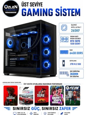 Özlen XL63 ULTRA 7 265KF RTX 5070 12GB 64GB DDR5 RAM 2TB M.2 SSD Üst Seviye Oyuncu Bilgisayarı