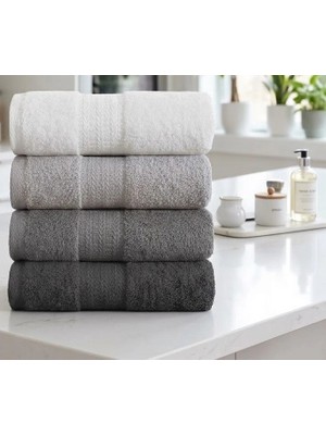 Biçomi %100 Doğal Pamuklu Ultra Emici & Hızlı Kuruyan 4'lü El ve Yüz Havlu Seti (50X85 cm – Antrasit)