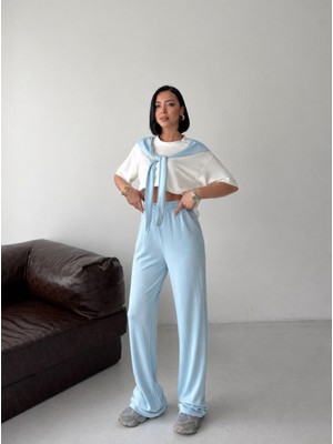 Modabella Şal Detaylı Basic Tshirt Beli Lastikli Pantolon Ikili Eşofman Takımı