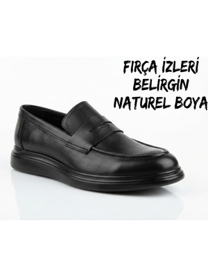 Growish GR0218 Hakiki Deri Düz Poli Taban Fırça Izli El Yapımı Naturel Boya Erkek Loafer Günlük Ayakkabı