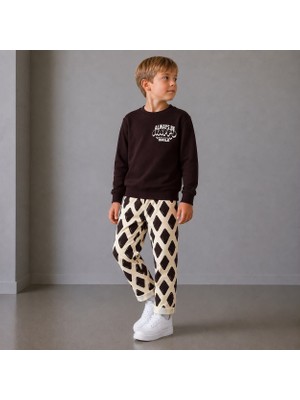Cg Kids Happy Smile Baskılı Sweatshirt ve Baklava Desenli Pantolonlu Erkek Çocuk 2'li Alt Üst Takım