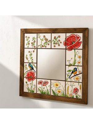 Atölye ARTistik El Boyaması Çini Çerçeveli Dekoratif Duvar Aynası 50 x 50 cm