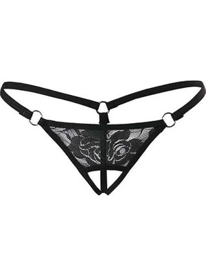 Marsilyan  Siyah Dantelli Özel Bölgesi Açık G-String TM1167