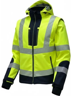 Vizwell VWJK521 Reflektörlü Ripstop Softshell Mont | Kollar Çıkmalı, Yüksek Görünürlük, Suya Dayanıklı Teknik Iş Montu