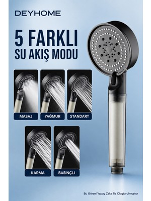 Deyhome 5 Kademeli PP Pamuk Filtreli Duş Başlığı Siyah – Basınçlı El Duşu 5 Farklı Su Akış Modu
