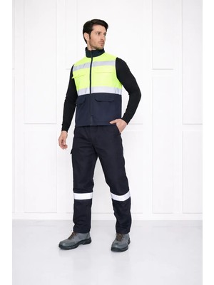 Ayışığı Reflektörlü Iş Yeleği Polar Astarlı Bondit Kumaş | Kışlık Iş Güvenliği Yeleği, Su Itici, Çok Cepli, Yüksek Görünürlük