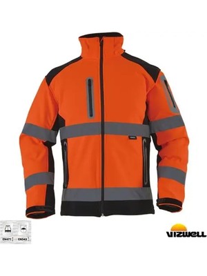 Vizwell VWJK177 Reflektörlü Softshell Mont | Su Geçirmez, Nefes Alabilir, En Iso 20471 Class 2 Yüksek Görünürlük Iş Montu