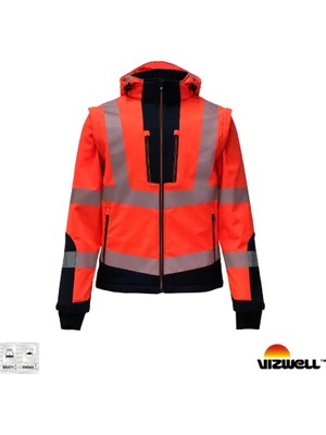 Vizwell VWJK521 Reflektörlü Ripstop Softshell Mont | Kollar Çıkmalı, Yüksek Görünürlük, Suya Dayanıklı Teknik Iş Montu