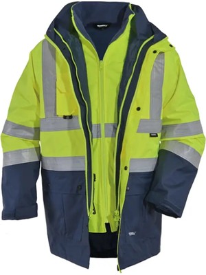 Vizwell VWJK44 5+1 Parka Reflektörlü 300D Oxford Iş Montu | EN20471, EN343, EN342, Çok Fonksiyonlu Kışlık Iş Parkası