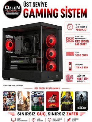 Özlen X80 RYZEN 5 7500X3D RTX 5060 Tİ 8GB 32GB DDR5 RAM 1TB M.2 SSD Üst Seviye Oyuncu Bilgisayarı