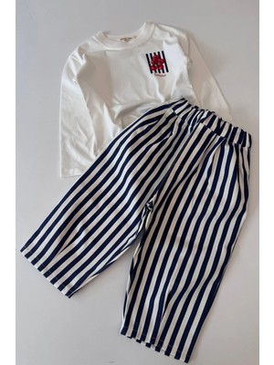 Defy Erkek Çocuk Domates Baskılı Sweatshirt ve Çizgili Gabardin Pantolon