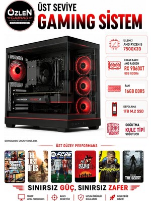 Özlen X79 RYZEN 5 7500X3D RX 9060 XT 8GB 16GB DDR5 RAM 1TB M.2 SSD Üst Seviye Oyuncu Bilgisayarı