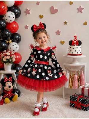 Kız Çocuk Mickey Mouse Siyah Elbise, Minnie Mouse Kabarık Elbise, Mickey Mouse Elbise