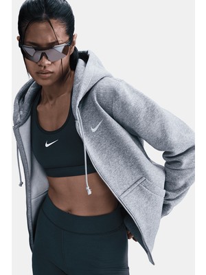Nike Sportswear Phoenix Fleece Fz Hoodie  Womens Sweatshirt Metal Fermuarlı Kapişonlu Kadın Sweatshirt Gri