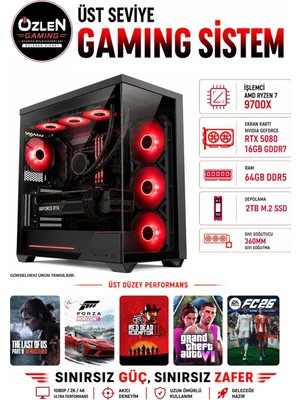 Özlen XXL32 RYZEN 7 9700X RTX 5080 16GB 64GB DDR5 RAM 2TB M.2 SSD Üst Seviye Oyuncu Bilgisayarı