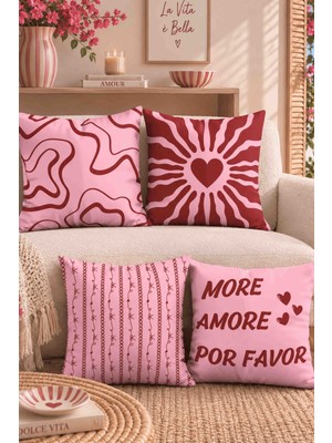 Luvis Store Sweet Love Çift Taraflı 4'lü Kombin Dekoratif Kırlent Kılıfı Seti