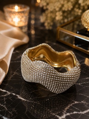 Lia Charm Gold Işıltılı Kıvrımlı Taşlı Kadın Abiye Kelepçe Bileklik – Düğün ve Gece Takısı