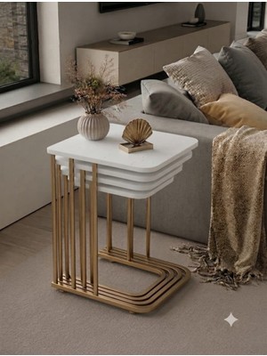 Eryalux Home 4'lü Tekerli Zigon Sehpa (Bonj 19 Metal - Beyaz Mdf)