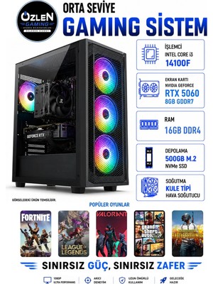 Özlen X83 İ3 14100F RTX 5060 8GB 16GB RAM 500GB M.2 SSD Oyuncu Bilgisayarı