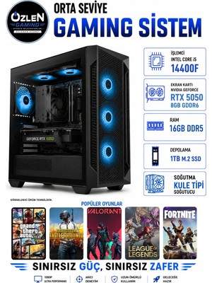 Özlen X85 İ5 14400F RTX 5050 8GB 16GB DDR5 RAM 1TB M.2 SSD Oyuncu Bilgisayarı