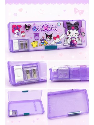 Syn İletişim Sanrio Kuromi Y2K Çok Bölmeli Çarpım Tablolu Kalemtraşlı 23 cm Kalemlik Kalem Kutusu Hediye Hello Kitty Pompompurin Pochacco Kuromi Cinnamoroll My Melodi My Melody