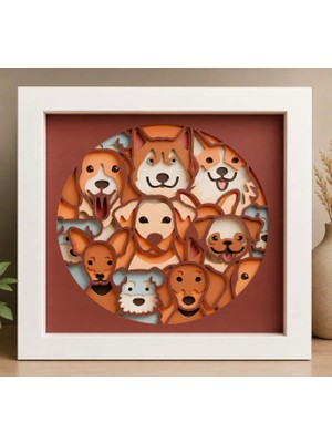 Rokh 🐾 Sevimli Köpekler Katmanlı Dekoratif Tablo | 25X25 cm 3D Mdf Duvar Dekoru | Köpek Severlere Hediyelik