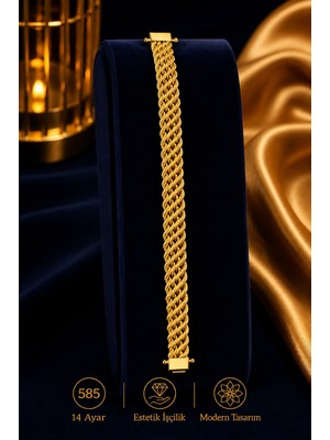 Aks Gold 14 Ayar Altın Örgülü Has Halka Bileklik 6,25 Gram 18,5 cm