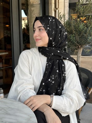 Bambu Kraş Eşarp - Desenli Siyah