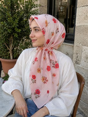 Bambu Kraş Eşarp - Desenli Pembe