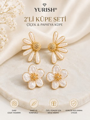 Yurish 2'li Küpe Seti Çiçek Papatya Küpe