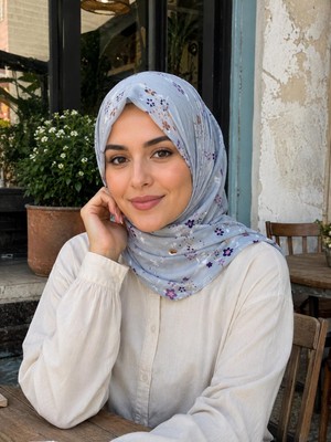 Bambu Kraş Eşarp - Desenli Mavi