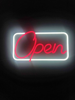 Neon Star 3d Open Yazılı Neon LED Işıklı Tabela | 35X20 cm Büyük Boy | Kırmızı & Beyaz | Tak Çalıştır Hazır