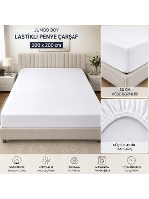 Çarşaf 200X200 Lastikli Penye Çift Kişilik 30/35 cm Köşe Derinliğiyle Beyaz