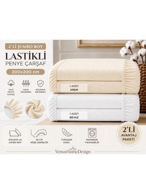 200X200 Lastikli Penye Çarşaf 2 Adet Avantaj Paketi 30/35 cm Köşe Derinliği %100 Penye ve Pamuk