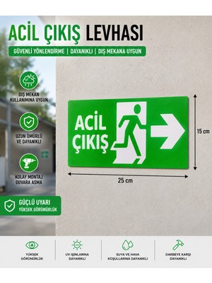 Aselis3D Acil Çıkış Yönlendirme Uyarı Levhası 15X25CM,ACIL Çıkış Yön Levhası